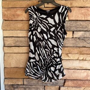 DKNY black white print sleeveless stretch layered blouse top NWT Medium